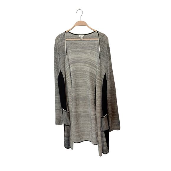 Chico's black and white long lightweight open front sweater - womens Chicos 4 - Picture 1 of 3